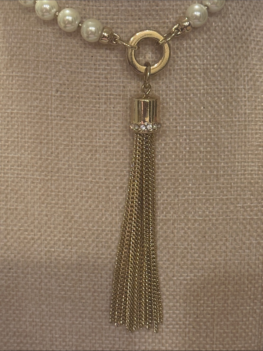 Charter Club White Pearl Necklace with Gold Tassel Pendant - Picture 4 of 7